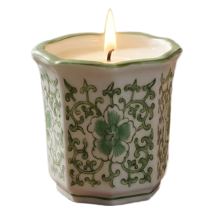 Scented Candle - Plumeria Green and White Ceramic, 6 Oz