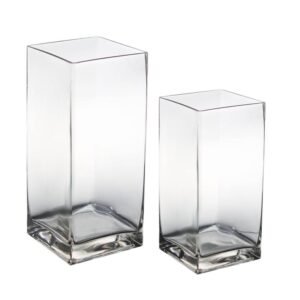 Square Glass Vase, Clear (H-12", Top-6"x 6")