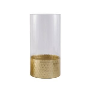 WGV Cylinder Glass Vase With Gold Honeycomb Base- 12"H